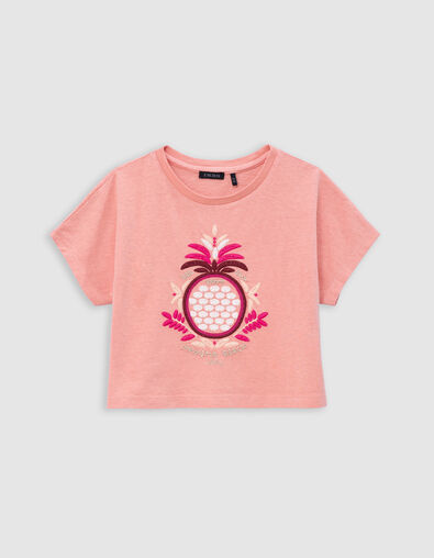 Koraalrood T-shirt borduursel maxi ananas meisjes - IKKS