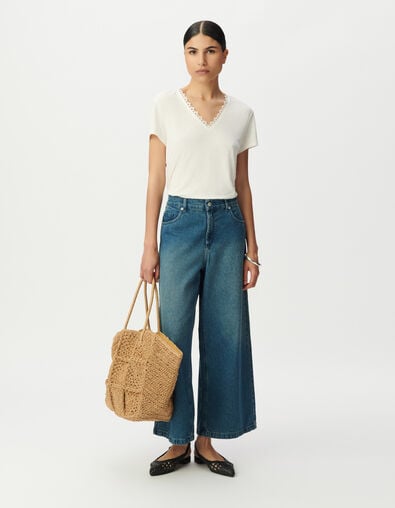 White T-shirt with V-neck front and back - IKKS