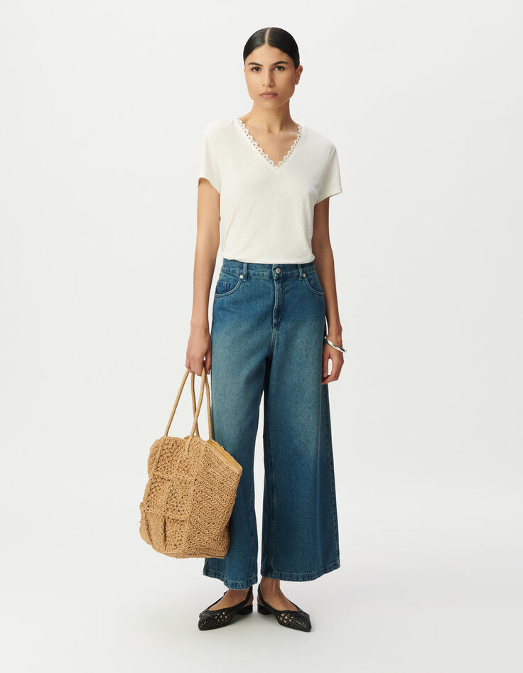 White T-shirt with V-neck front and back-1 White T-shirt with V-neck front and back-1