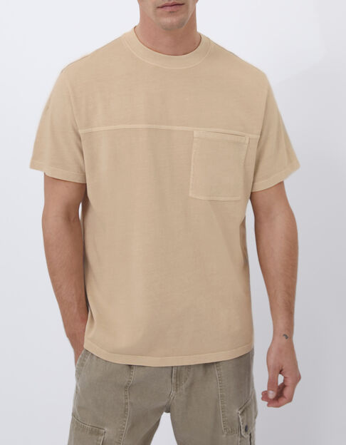 Leinenfarbenes Herren-T-Shirt mit aufgesetzter Tasche