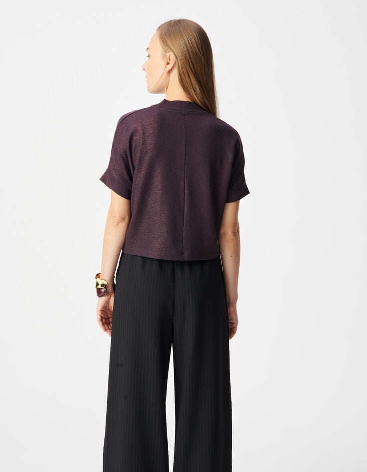 Women's burgundy sequined short-sleeve T-shirt-4