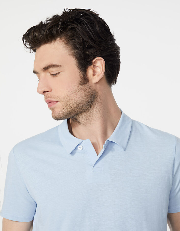 Men’s grey-blue slub cotton polo shirt - IKKS