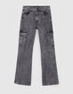 Women’s faded black flared jeans with cargo pockets-6