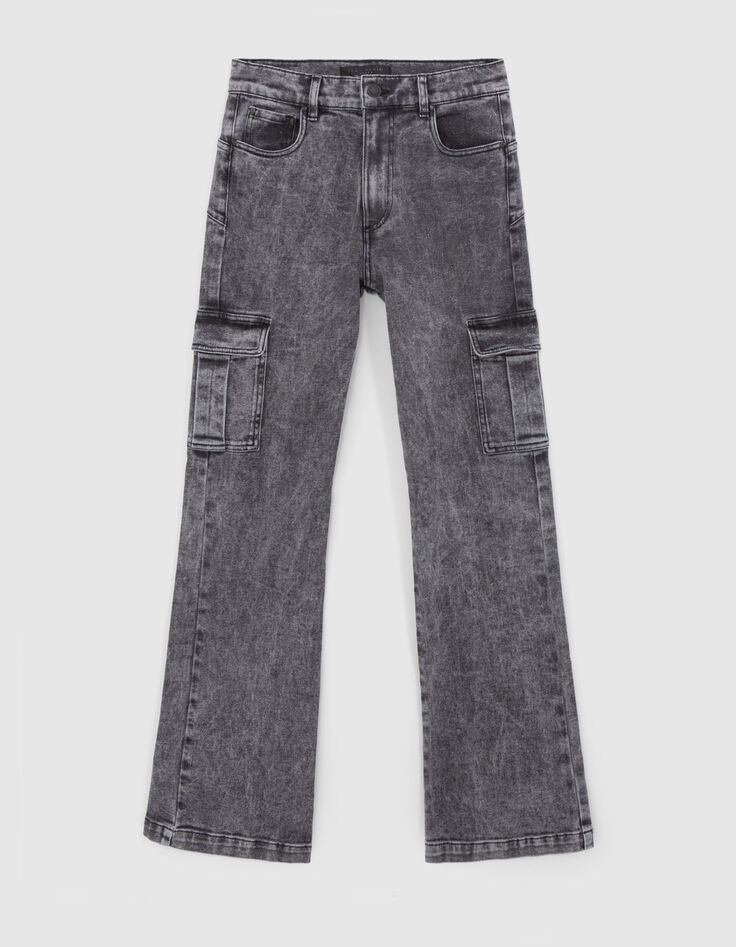 Women’s faded black flared jeans with cargo pockets-6