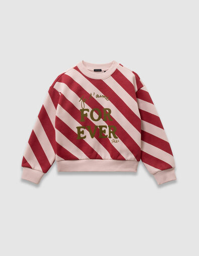 Sweat rayures rouge et rose à message fille - IKKS