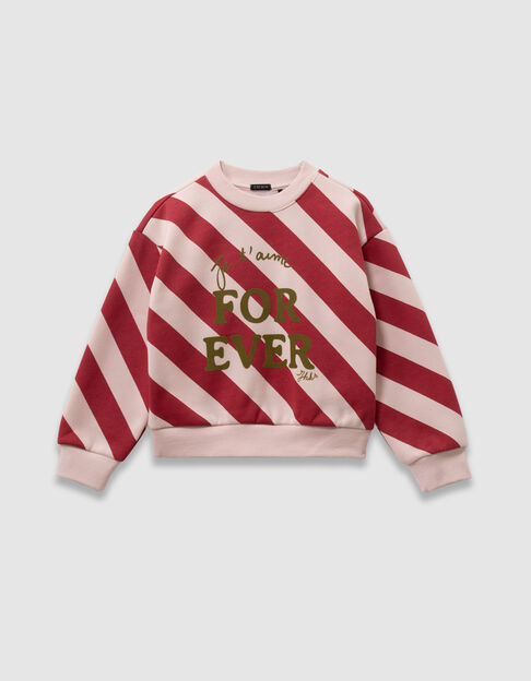 Sweat rayures rouge et rose à message fille - IKKS