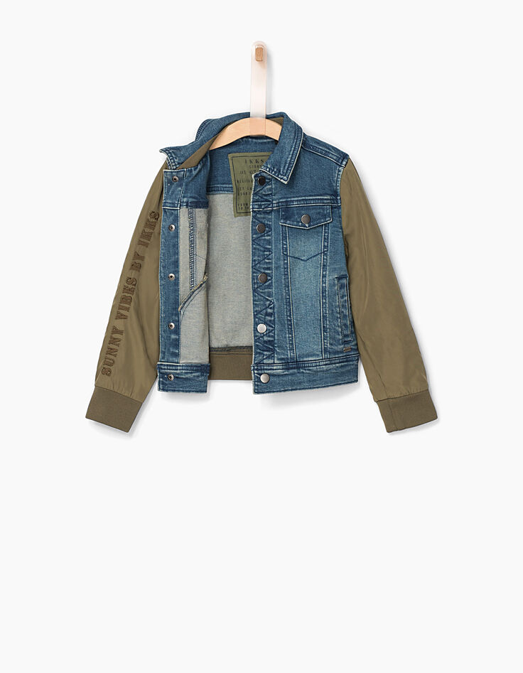 Stone blue jeansjack kaki mouwen jongens-4