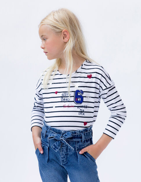 Girls’ off-white embroidered sailor stripe T-shirt