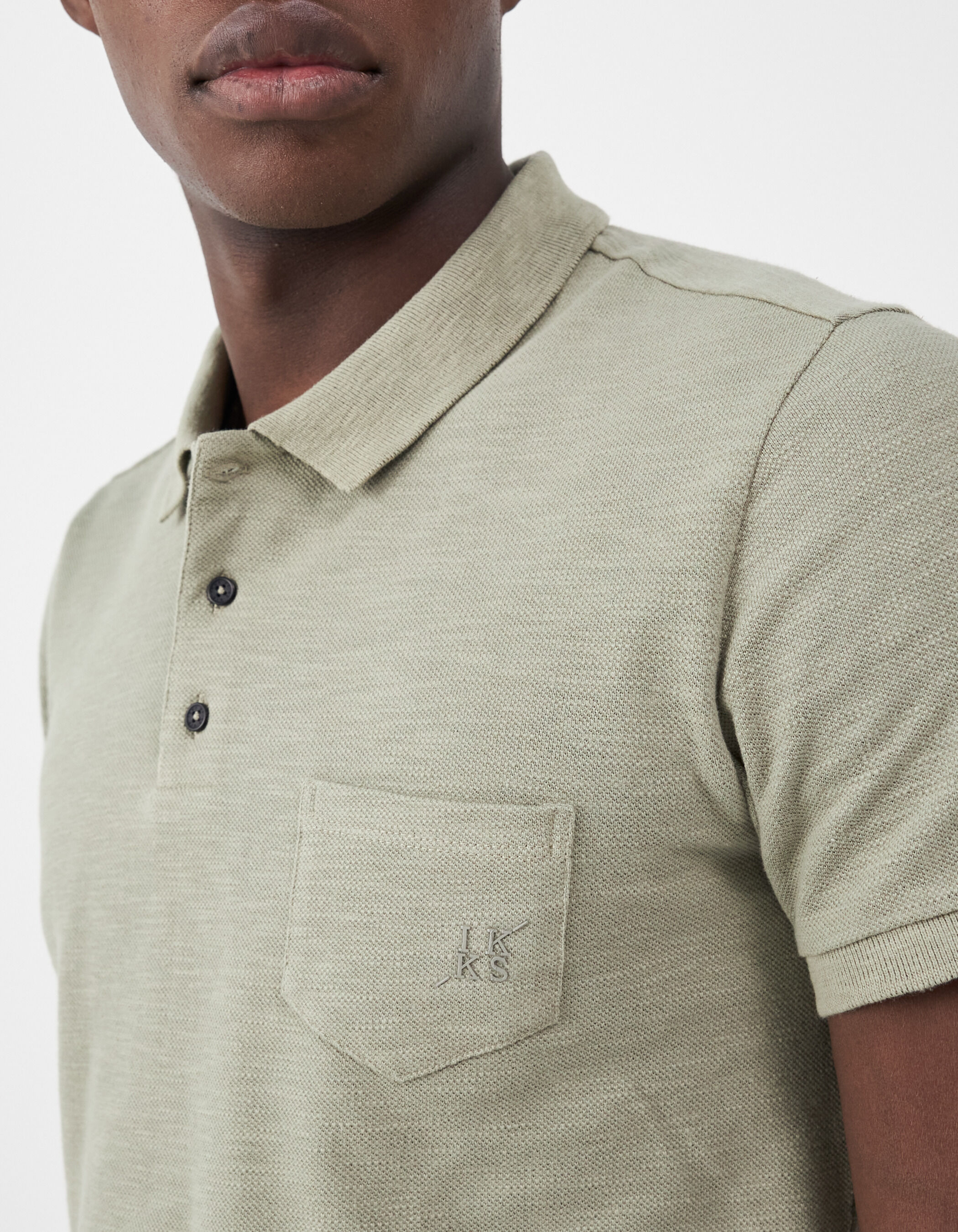 Polo vert stone bi mati re avec poche poitrine Homme