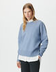 Pull oversize bleu tricot longueur cropped Femme-1