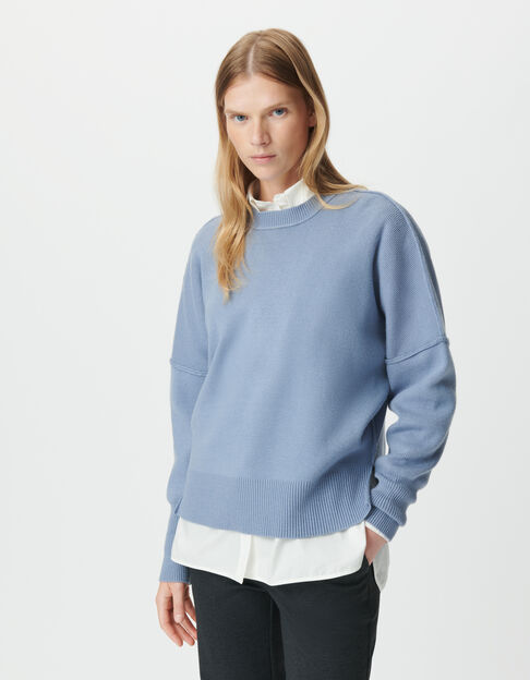 Pull oversize bleu tricot longueur cropped Femme - IKKS