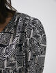 Schwarz-weiße Damenbluse mit optischem Zielflaggenprint-2