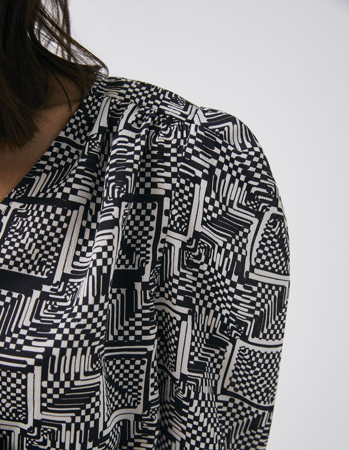 Women’s black and white optic checkerboard print blouse - IKKS