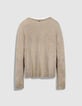 Mujer jersey de punto de lana beige con cuello trampantojo-7