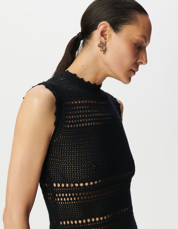 Robe midi noire tricot esprit crochet-6