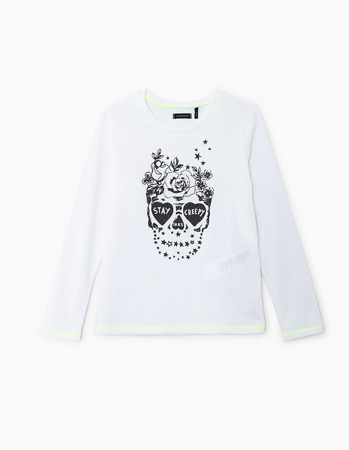 Camiseta blanco roto con calavera Halloween niña - IKKS