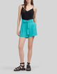 Azuurblauwe short hoge taille met riem Dames-1
