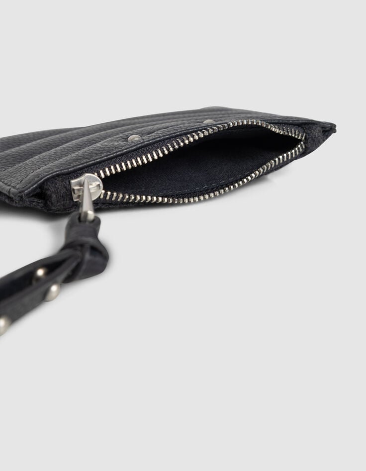 Women’s navy flannel and leather mix 1440 card holder-6 Women’s navy flannel and leather mix 1440 card holder-6