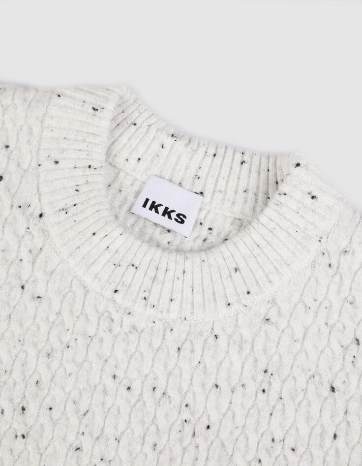 Pull col rond blanc chin&eacute; tricot avec torsades Homme-9
