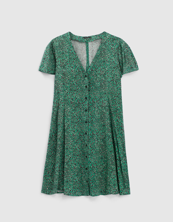 Vestido verde abotonado leopardo mujer-4