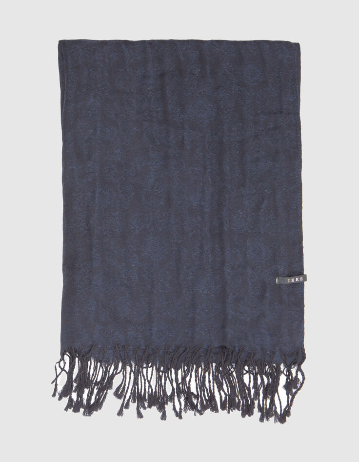 Indigoblauer Herrenschal mit Barock-Jacquard-2