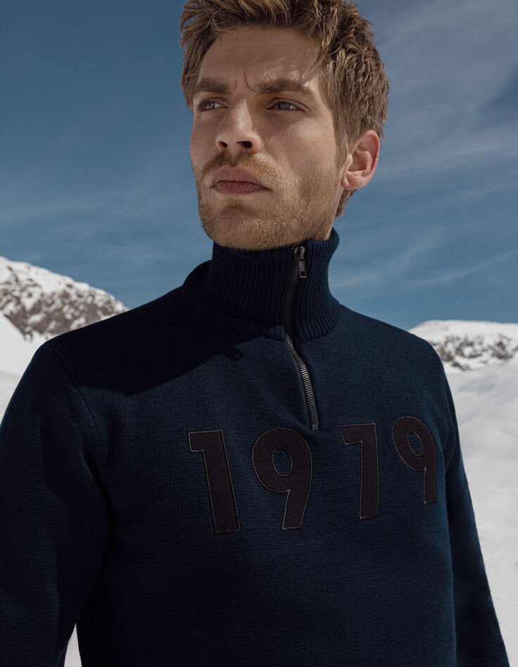 Men’s navy knit IKKS x DUVILLARD zip-neck sweater-1 Men’s navy knit IKKS x DUVILLARD zip-neck sweater-1
