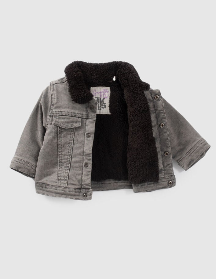 Veste en jean grise fourrée broderie dos bébé garçon-3