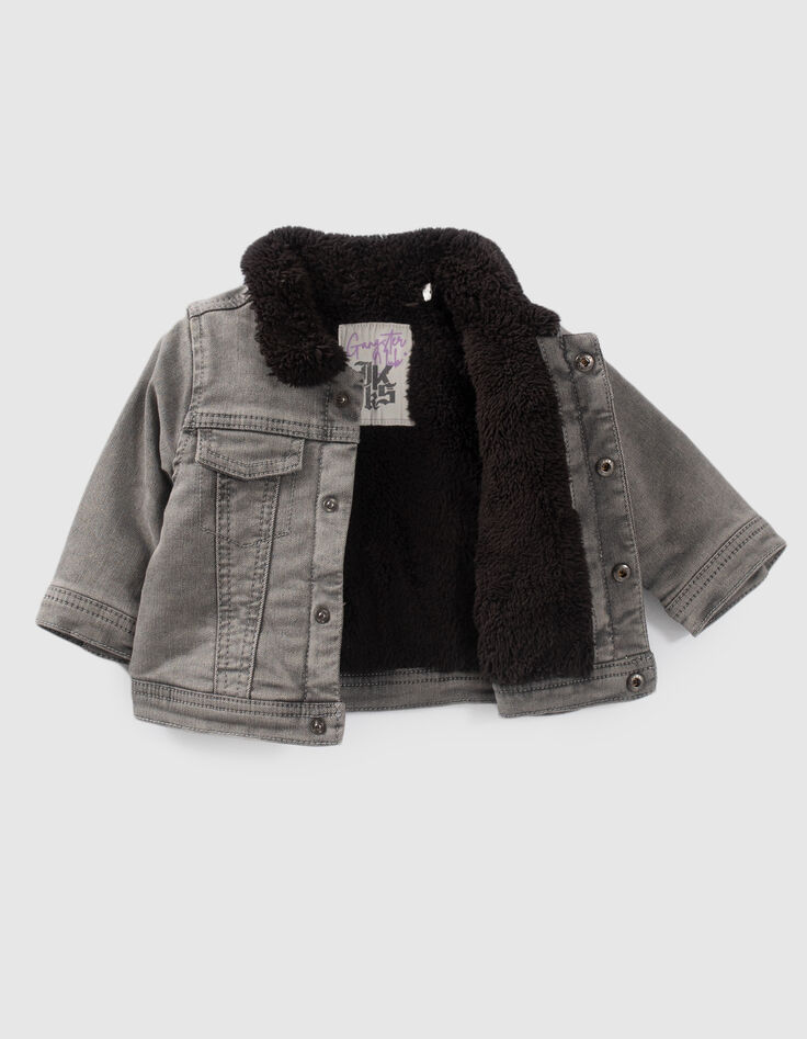 Veste en jean grise fourrée broderie dos bébé garçon-2