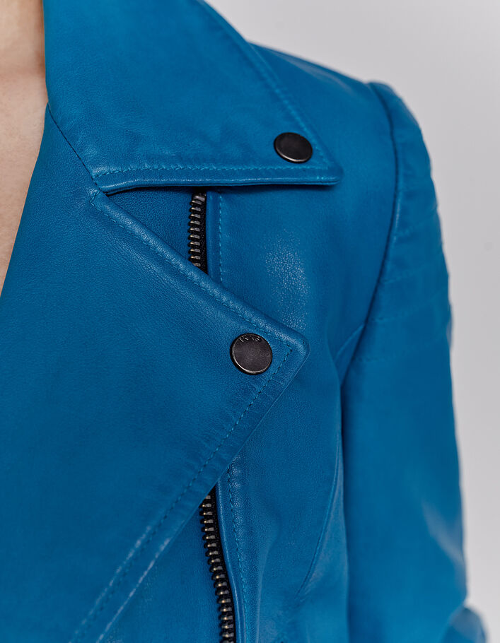 Women’s emerald blue certified lambskin jacket - IKKS