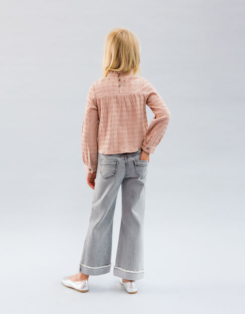 Girls’ grey WIDE LEG jeans, fixed fringed turned up cuffs