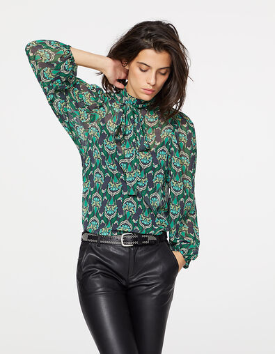 Blouse col montant lavalière voile imprimé peacock femme - IKKS