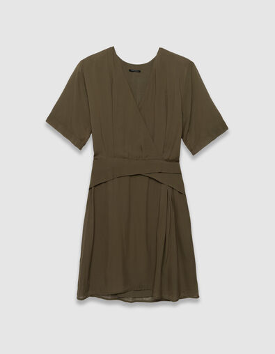 Robe cache-coeur kaki taille drapée Femme - IKKS