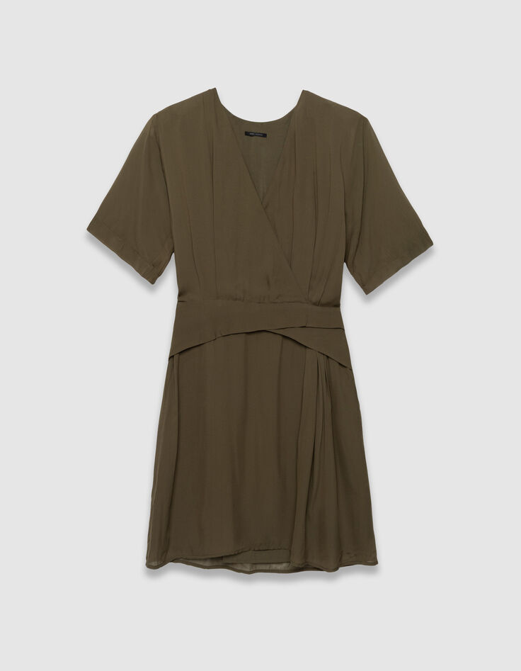 Robe cache-coeur kaki taille drapée Femme-1
