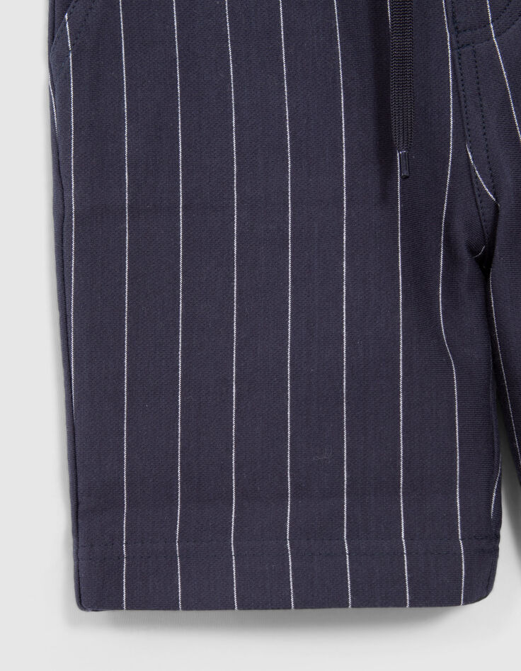 Boys' navy knit pinstriped Bermuda shorts-5