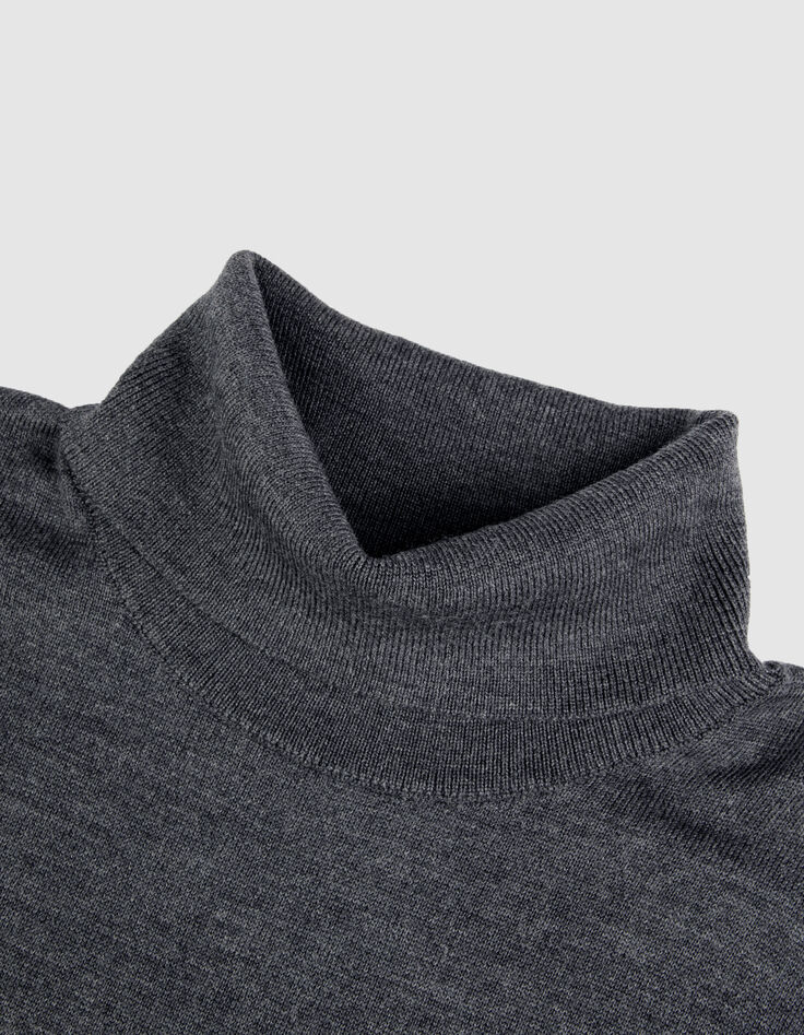 Pull col roul&eacute; gris tricot 100% laine Homme-7