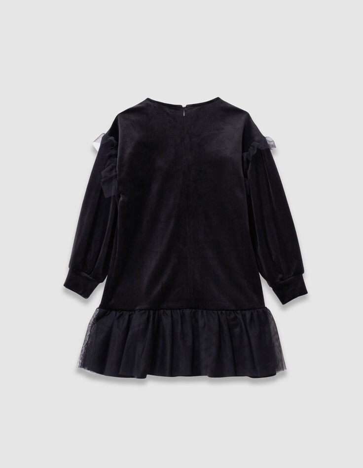 Girls’ black embroidered velvet dress with tulle ruffles-6