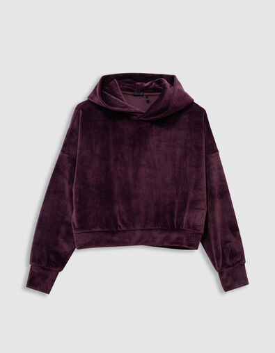 Sweat &agrave; capuche bordeaux maille velours fille - IKKS