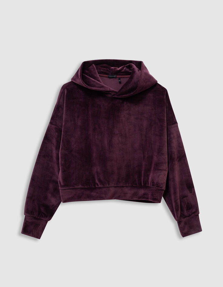 Girls’ burgundy velvet knit hoodie-3