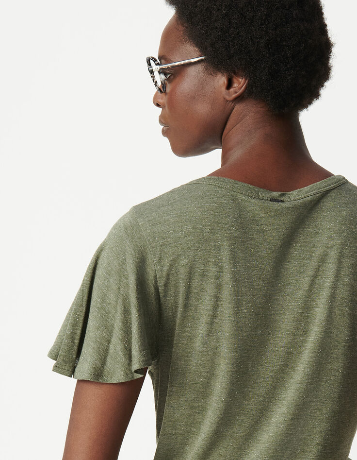 Women's khaki lurex knit tee-5