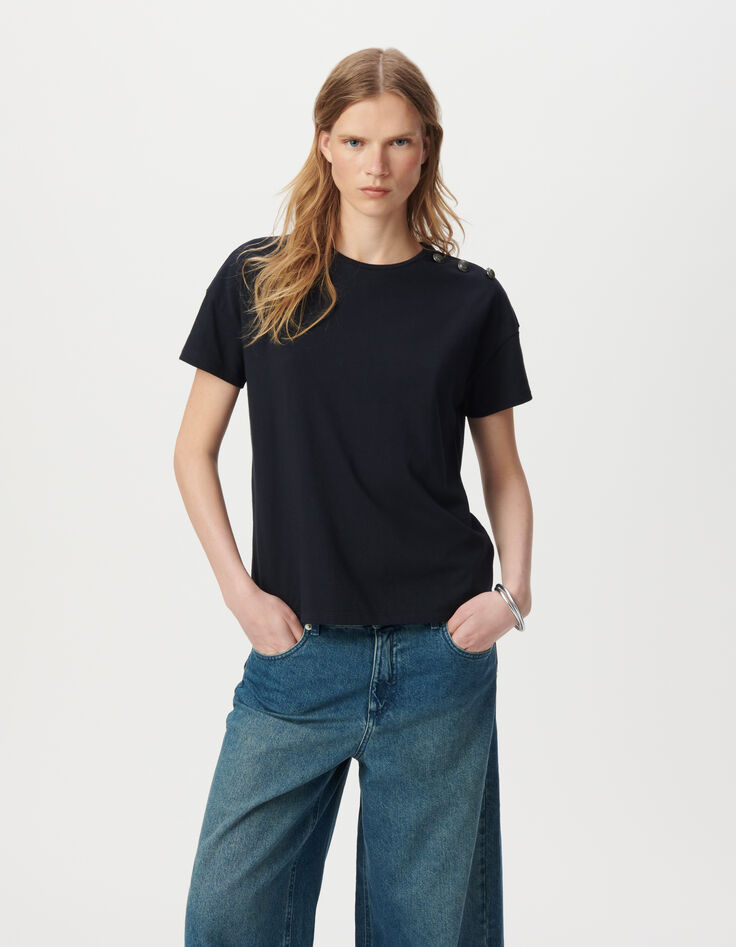 Marine T-shirt ronde hals militaire knopen-2