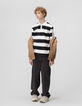 Boys’ black long-sleeved polo shirt with ecru stripes-2