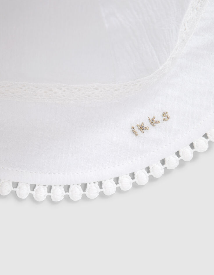 Sombrero blanco roto tira encaje bebé niña-6