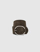 Ceinture large en cuir kaki effet daim femme-1