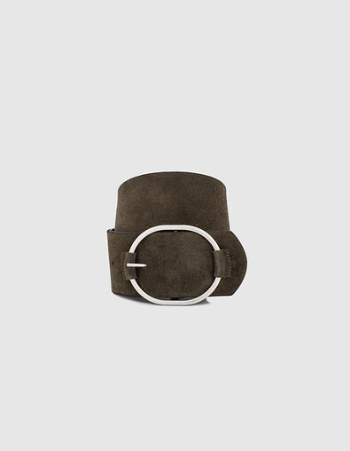 Ceinture large en cuir kaki effet daim femme - IKKS