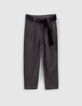 Pantalón gris fluido LYOCELL® cinturón terciopelo niña-1