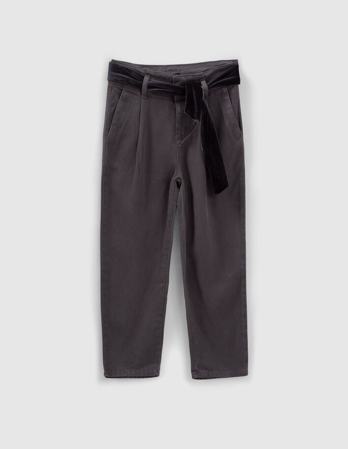 Girls’ grey flowing LYOCELL® trousers, velvet waistband-2