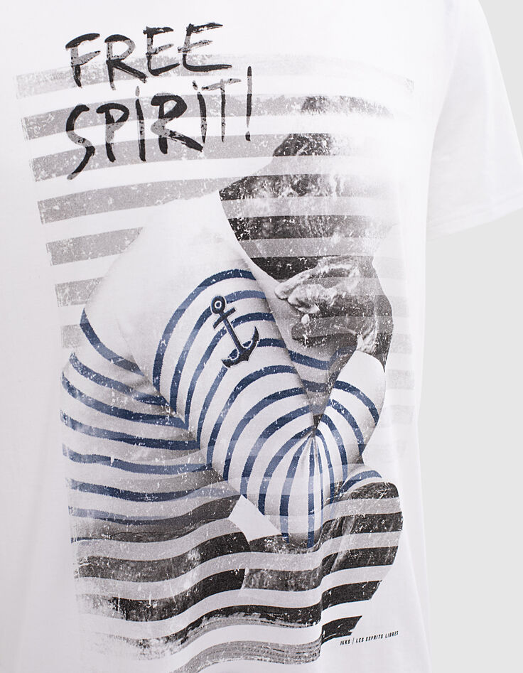 Cremeweißes Herren-T-Shirt, Motiv Der Denker, Bio-2
