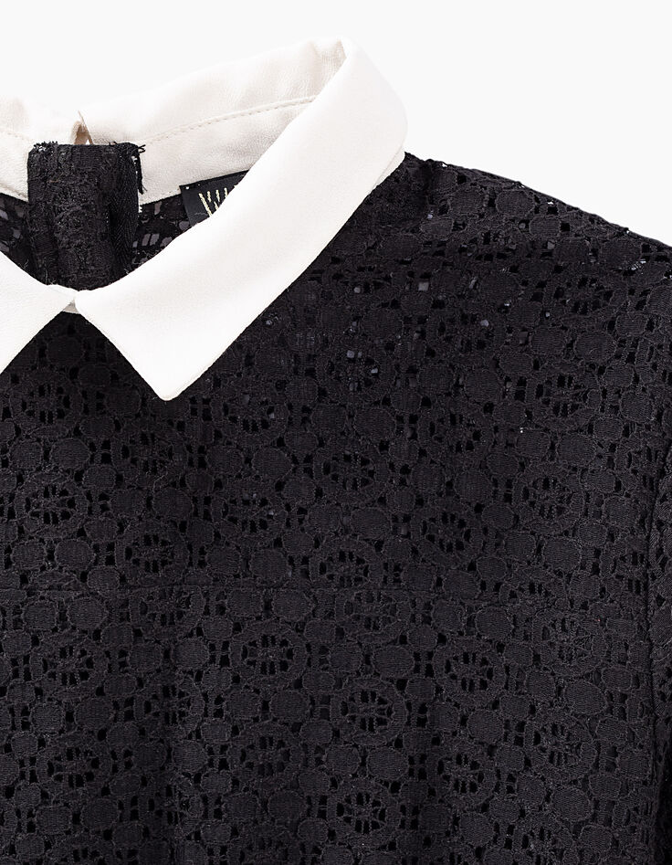 Girls&rsquo; black lace top dress with white collar-2