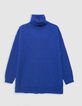 Women's royal blue turtleneck knit sweater-5