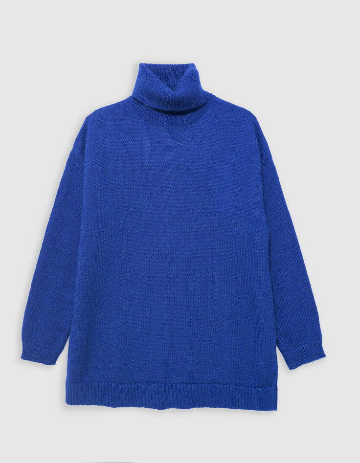 Women's royal blue turtleneck knit sweater-5